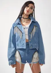Run The Town Fringe Denim Jacket