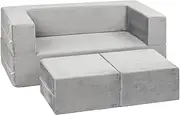 HAOLEYAO Kids Couch, Modular Kids Sofa for Toddler, 5 in 1 Fold Out Kids Toddler Sofa, Convertible Plush Toddler Couch with Machine Washable and Durable Covers (Grey)