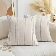 18x18 Decorative Farmhouse Linen 18" x 18" (Pack of 2) Beige With White & Gray