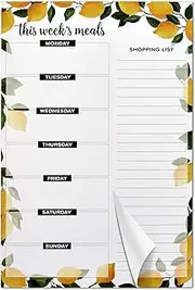 Weekly Meal Planner Magnetic Notepad for Fridge with 80g 50 Sheets Tear-Off Shopping Grocery List,6"x9" Hanging Food Planning Menu Organizer Lemons