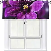 LHBWCVN Purple Flower Valances for Windows, Rod Pocket Window Treatment Drapes Farmhouse Kitchen Curtains Short Blackout Window Curtains for Living Room Bedroom Decor 54x18 Inch