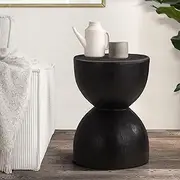 Oikiture Black Side Table for Living Room Round Coffee Table Stand End Table Concrete Bedside Table