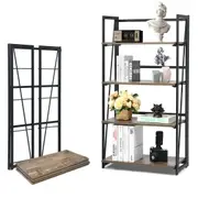 Costway 4-Tier Foldable Bookcase Industrial Bookshelf No-Assembly Display Shelf Study Living Room Black