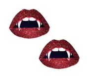Neva Nude - Vampire Fang Red Glitter Lip Blacklight Nipple Cover Pasties