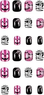 Halloween Press Nails | Scary Pumpkin Nails,Glitter Press Nails Fake Nails Short Pumpkin Bat Glue Nails Stick Nails for Women Girls