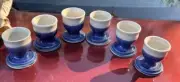 Vintage Stoneware Blue Banded Glazed Egg Cup Set Of 6 Signed