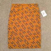 LuLaRoe Cassie Skirt Large Orange Bird Pattern Knee Length Unlined Pull On New