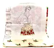 Holiday Victorian Roses Apron,Waist Ties,Ecru,Mistletoe,Flowers,PineCones,Cotton