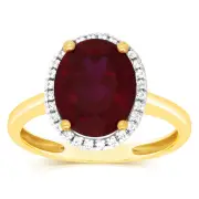 9ct Yellow Gold 2.9 Carat Created Ruby 28Cubic Zirconia Ring, L