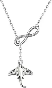 [BEKECH] Stingray Lovers Gift Stingray Pendant Lariat Y Necklace Manta Ray Ocean Sea Animal Jewelry for Stingray Fish Marine Animal Lovers Girls Women