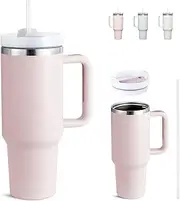 40 oz Tumbler Stainless Steel Vacuum Insulated Reusable Water Bottle Double Wall Iced Coffee Cup Travel Mug with Lid Straw and Carry Handle for Hot and Cold Drinks,Water,Tea or Coffee (Rose Quartz)