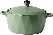 FELTECHELECTR 6.5in Green Ceramic Soup Bowl Double Handles Instant Noodle Salad Rice All-in-one Bowl for Family