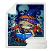Cute Little Halloween Witch Skeleton Magic Throw Blanket