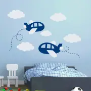 Airplane Wall Decals Plane Decal Clouds Vinyl Nursery Boy Room Decor Art MA300