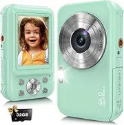 Digital Camera, Bofypoo Compact Camera FHD 1080P 44MP, Vlogging Camera with 16X Digital Zoom, Rechargeable 2.4” Mini Kids Camera with 32GB Memory Card, 2 Batteries for Beginners (Green)