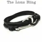 Urban Vintage style Genuine Black Leather Bracelet & Silver Fish Hook Clasp