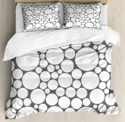 Geometric Duvet Cover Set with Pillow Shams Grey White Circle Print