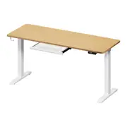 Oikiture 160cm Electric Standing Desk with Drawer Height Adjustable White Oak