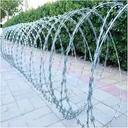 Razor Wire Barbed Wire Razor Barbed Wire, 304 Stainless Steel Wire Helix Coils, Farm Garden Outdoor Protection Farm Fence for Critter Deterrent, Easy to Bend (Color : Silver-45cm/Double Spiral, Size