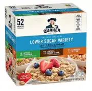 Quaker Lower Sugar Instant Oatmeal, Variety Pack 52 Packs