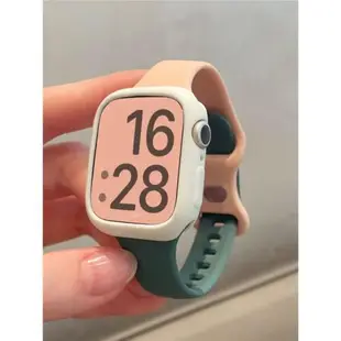 適用Apple watch表帶撞色硅膠蝴蝶扣運動iwatch87654321代SE女新