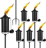 FAN-Torches Home Garden Torch Set of 6, 16oz Outdoor Metal Torch Garden Décor, 59-Inch Upgraded Citronella Torches with 3-Prong Grounded Stake, Metal Light Torches for Party Patio Pathway