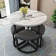 Yqyc Reception Negotiation Table Dining Table and Chair Set of 4, Office Reception Room Club Table, Imitation Marble Tabletop, 1 Table and 4 Chair(Black)