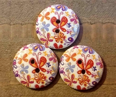 3 Butterfly Sewing Buttons Crafting Wood 2 Hole .75"