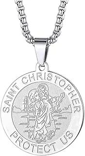 [Chengxun] St Christopher Necklace Saint Michael George Barbara Pendant Women Men The Seal of The Seven Archangels Charm Chain Religious Medal Medallion Disc Jewelry Christian Gift