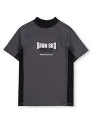 Boys Short Sleeve Print Rash Vest 10 BLACK GREY (SKATE)
