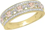 [Dazzlingrock Collection] 10K Each 3 MM Round Gemstone & White Diamond Ladies Anniversary Wedding Band, Yellow Gold