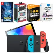Nintendo Switch Neon Red/Blue OLED + Pokemon Brilliant Diamond + Accessory Kit