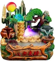 LWQCHW Tabletop Feng Shui Fountain with LED Lights, Mist Maker, and Bonsai Decor – 30cm Waterfall for Home, Office, and Zen Garden Decoration