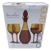 5pc Circleware BARCELONA Entertaining Set- Glass Decanter & Stemmed Wine Glasses