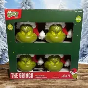 Gemmy Christmas Grinch Battery Operate Pathway Stakes 4 CT Santa Hat Light Up