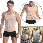 Men Gynecomastia Compression Shirt Waist Trainer Slimming Underwear Body Shaper Belly Control Slim Undershirt Posture Fitness Beige M