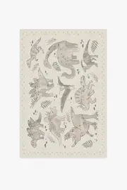 120' x 185' | Machine Washable Runner Rug | Kid & Pet Friendly | Indoor Rug | Dinosaur Parade Warm Grey Tufted Rug | Ruggable