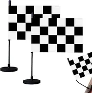 Bagetu National Car Hood Flag Countries Car Flag with Magnetic Base and Flexible Pole for Truck Boat Vehicle (Checkered)