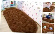 Ultra Soft Fluffy Bedroom Rugs,Oval Coffee Fluffy Rugs for 2.6' X 5.3' Brown