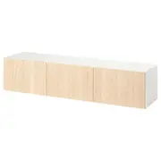 BESTÅ TV bench with doors, white/Fänrik ash, 180x42x38 cm