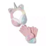 Wonder Nation Girls Pink Unicorn Earmuffs and Tech Touch Gloves 2pc Set