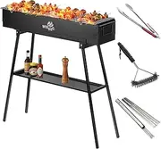 [WILLBBQ] Commercial Quality Portable Charcoal Grills Multiple Size Hibachi BBQ Lamb Skewer Folded Camping Barbecue Grill,BLACK (31.6x7.1x5.1 inch With Accessories)