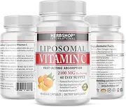 Liposomal Vitamin C - 2100mg, 180 Veggie Capsules Fast Absorption, Fat Soluble Antioxidant Immune Support, Collagen Boost - Non-GMO (60 to 90 Day Supply Pills) Essential Health Supplement Herb Shop