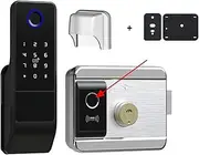 Smart Lock, Fingerprint Gate Lock Tuya Outdoor Smart Door Lock Digital IC Card Rim Electronic Door Lock Suitable for Home Garden,for Bedroom Hotel Office Apartment(Double Ttlock) FANDIAO