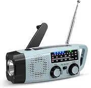 2000 mAh Emergency Solar Radio, Crank Radio Solar Charger Power Bank with LED Torch, 3-Way Charging Emergency Radio Radios, SOS Alarm, AM/FM Weather Wind Up Radio for Camping, Emergency, Blackout