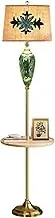 Indoor Floor Lamps Farmhouse Floor Lamp with Wood Table Metal Base White Linen Drum Shade Living Room Reading House Bedroom Standing Lamp(Natural)