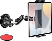 EXSHOW Car Tablet Mount Windshield, Metal Adjustable Arms Dashboard Tablet Holder for Truck, Strong Vacuum Suction Cup Vehicle Clip for iPad Pro 12.9 Mini Air, Galaxy Tab/Z Fold, iPhone, 4-13" Devices