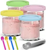 [XXWZJH] 4 Pack Ice Cream Tubs for Ninja Creami, Stackable Ice Cream Pints Container Compatible with NC500 /NC501 Series, Ice Cream Storage Cup with Lids and Scoops for Home Kitchen