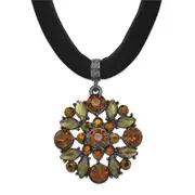 Fashion 1928 Jewelry Black-Plated Brown Smokey And Dark Colorado Glass & Acrylic Beads Adjustable 16 Inch Black Velour Cord Necklace With 3 Extension