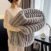 Solid Color Thickened Wide Striped Multifunctional Blanket Can Be Used As Bed Sheet Cover Blanket， Nap Blanket， Pet Blanket,Middle Grey,180x200cm About1.2kg
